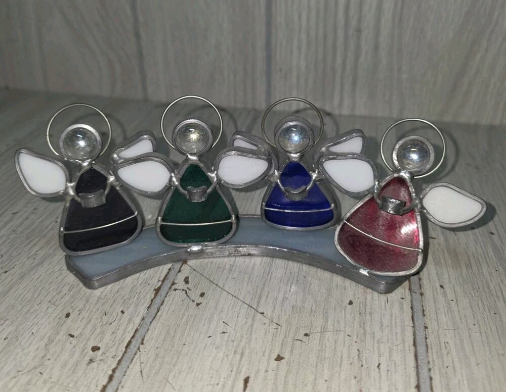 Vintage Stained Glass Choir Angels Figurine Christmas Holiday Festive Decorative